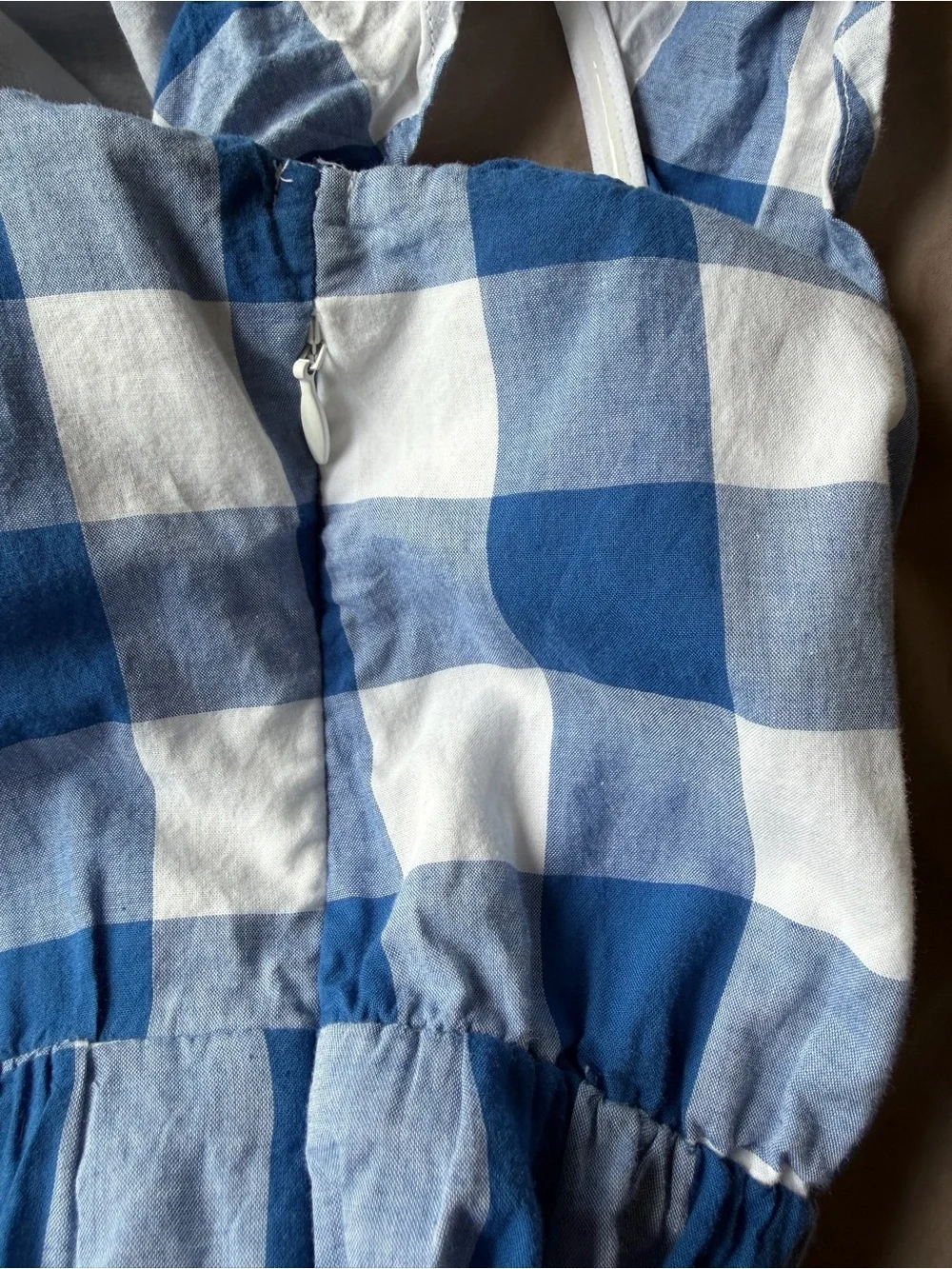J.Crew Flutter-Sleeve Ruffle-Tiered Midi Dress Gingham Blue & White Womens S